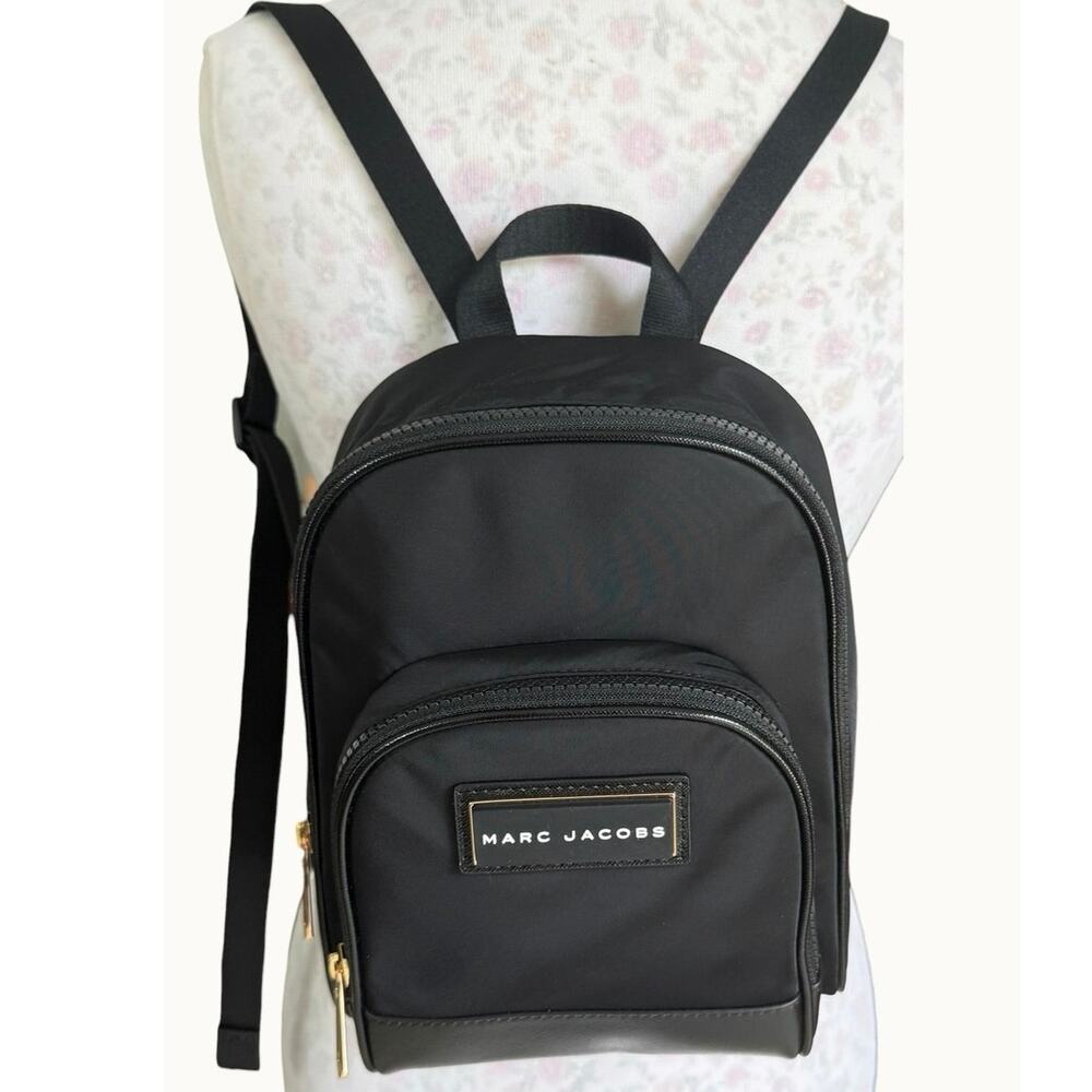 Marc Jacobs Logo Nylon Mini Backpack Black Gold Hardware Small Designer Bag